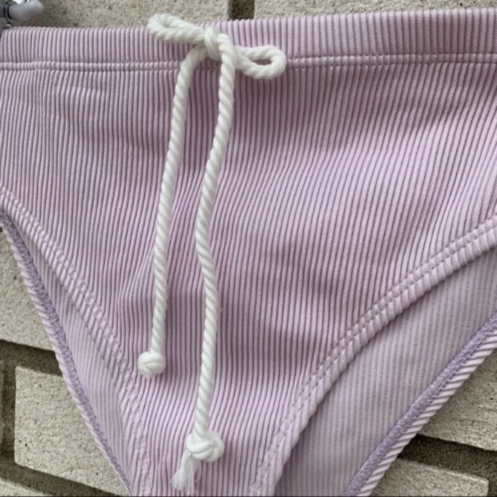 Nasty Gal Lavender Ribbed Two Piece Bikini Tank Top High Cut Bottoms 4 Y2K